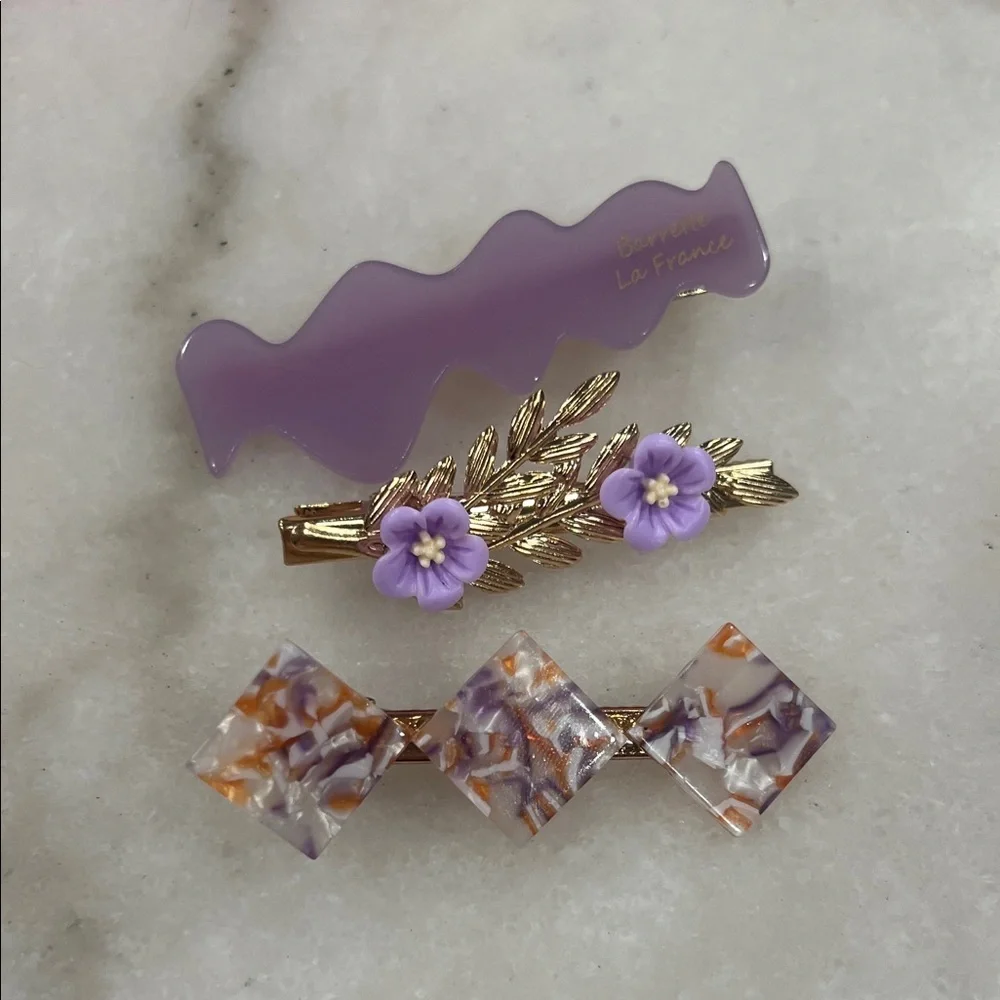 La France Purple Floral & Tortoiseshell Hair Clip Set